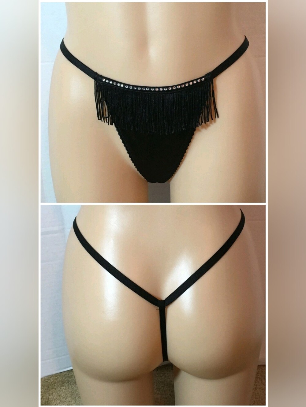 Victoria's secret very sexy shine fringe v-string panty BLACK MEDIUM BLING!